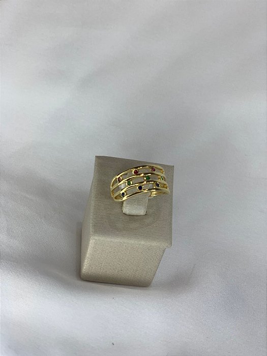 ANEL DOURADO COM ZIRCÔNIAS COLORIDAS