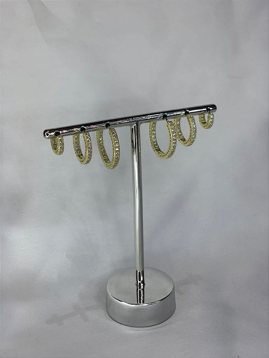 TRIO DE ARGOLAS CRAVEJADAS DOURADAS