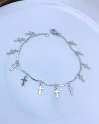 PULSEIRA CRUCIFIXOS PENDURADOS BANHO RODIO