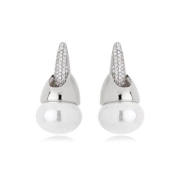 BRINCO PRATEADO COM PÉROLA