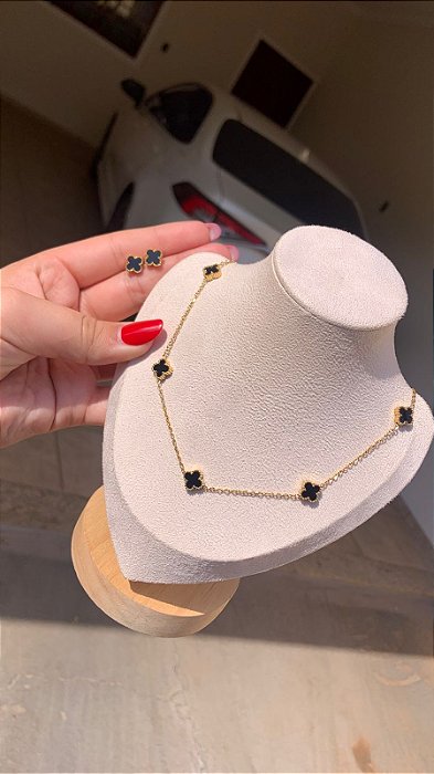 CONJUNTO VAN CLEEF PRETO AÇO