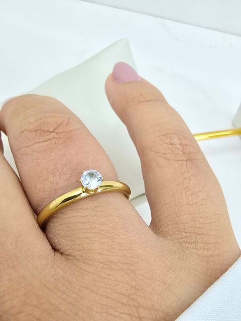 ANEL SOLITARIO AÇO DOURADO