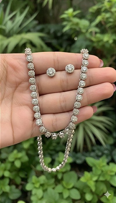 CONJUNTO INSPIRAÇÃO COM ZIRCÔNIAS RODIO (BRINCO E COLAR)