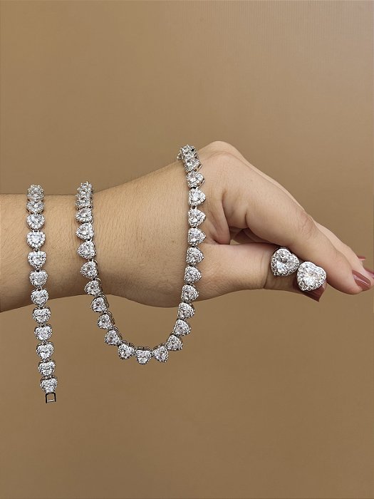 CONJUNTO INSPIRAÇÃO ARIANA CORAÇÃO RODIO (BRINCO E COLAR)