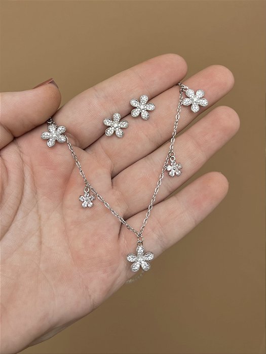 CONJUNTO FLORES PENDURADAS RODIO