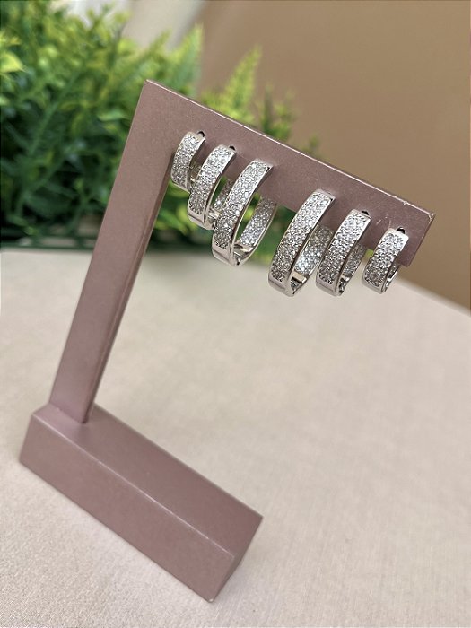 Trio argolas cravejadas rodio