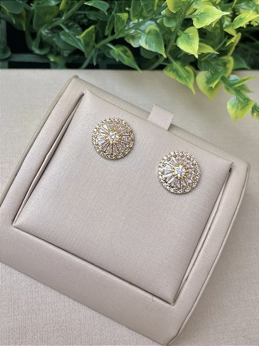 Brinco pizza cravejado ouro