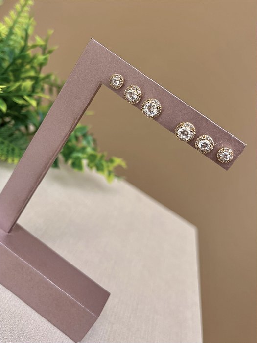 Trio de brincos inspiração ouro