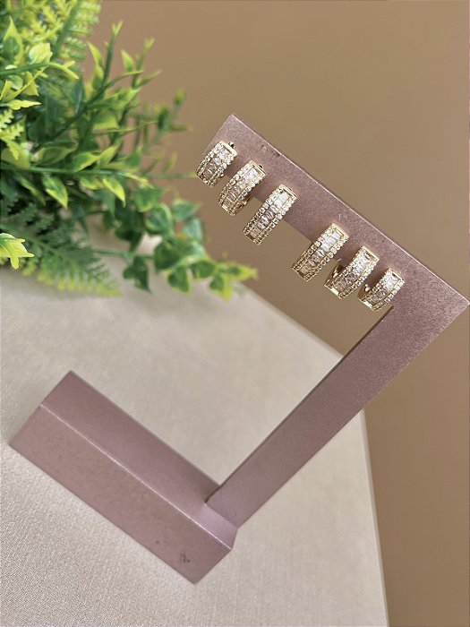 Trio de argolinha baguete ouro