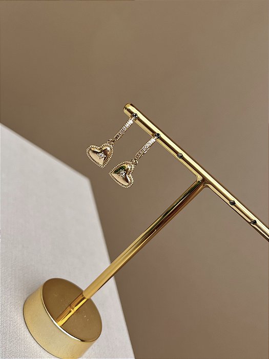 Brinco argolinha coração com zirconia ouro