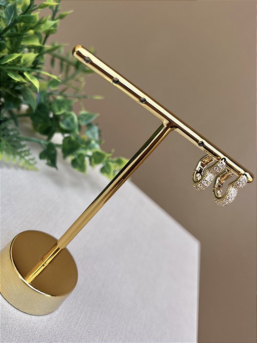 Brinco coração cravejado ouro