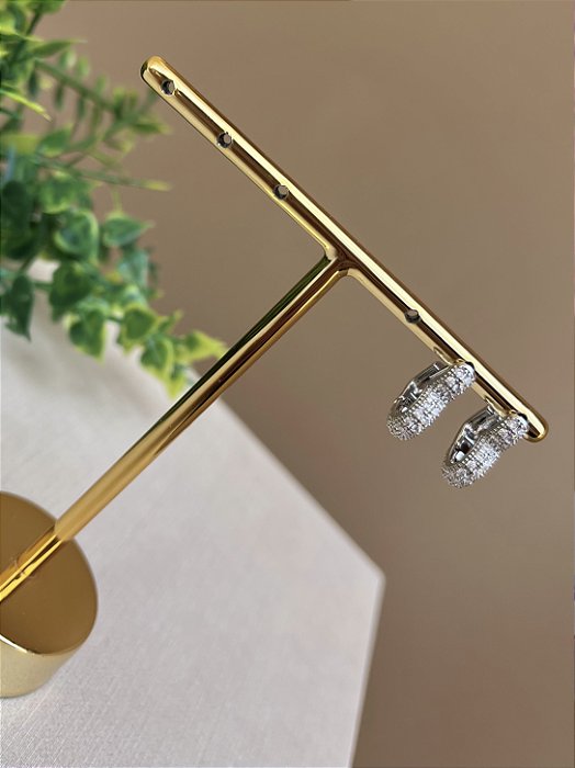 Brinco coração cravejado rodio