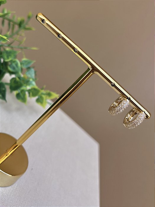 Brinco argolinha cravejada ouro