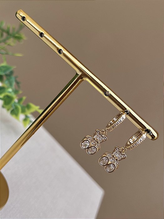 Brinco argolinha ursinho ouro