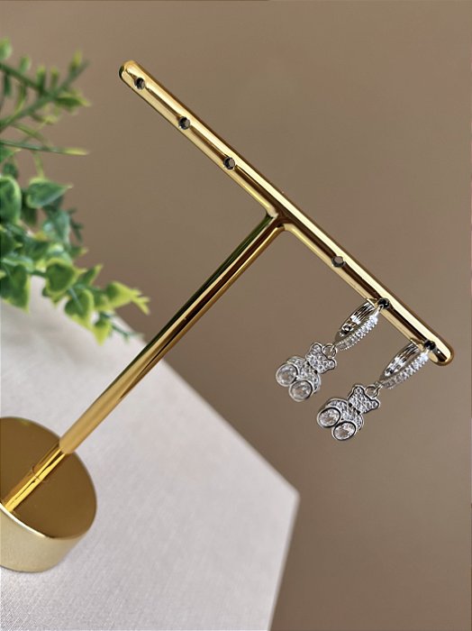 Brinco argolinha ursinho rodio