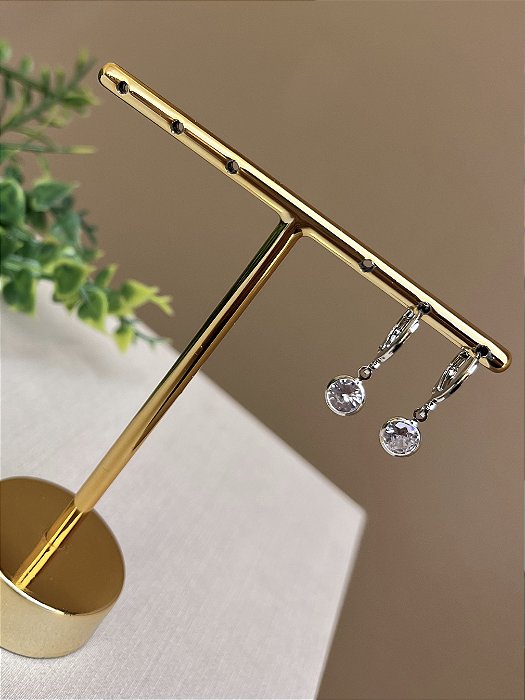 Brinco argolinha ponto de luz crav inglesa rodio
