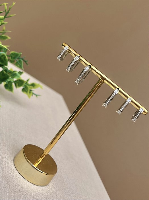 Trio de argolinhas quadrada baguete rodio