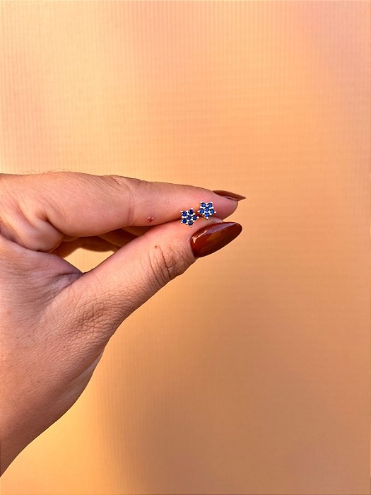 BRINCO FLOR CRAVEJA AZUL OURO