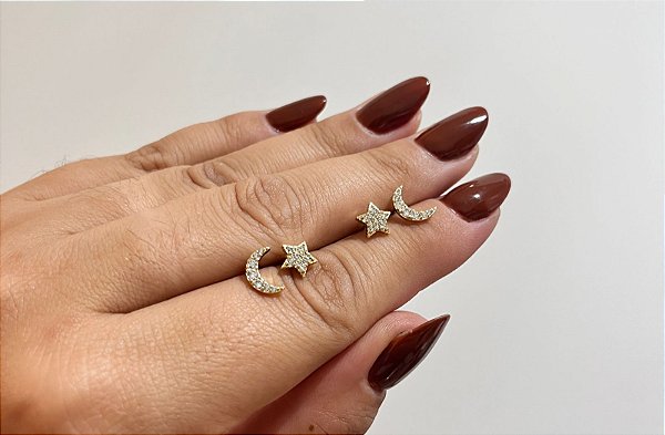 Dupla estrela e lua ouro