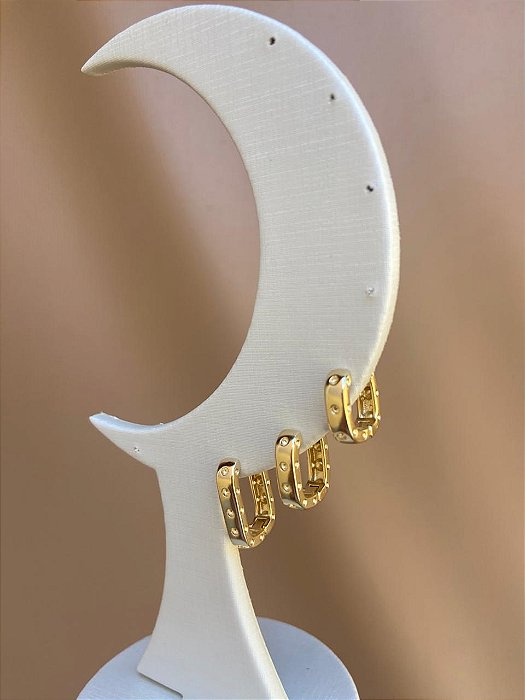 TRIO DE ARGOLINHAS QUADRADA INSPIRAÇÃO OURO