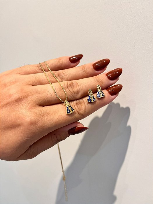 CONJUNTO NOSSA SENHORA CRAVEJADO OURO