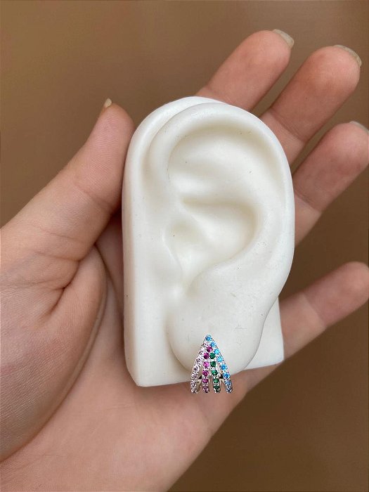 Brinco 4 fileiras cravejado colors prata