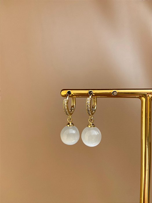 Argolinha clic com pedra olho de gato ouro