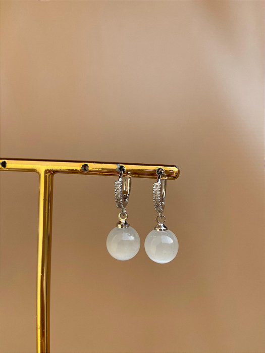 Argolinha clic com pedra olho de gato rodio