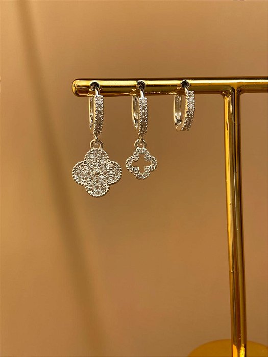 TRIO DE ARGOLINHAS CLIC VAN CLEEF PRATA