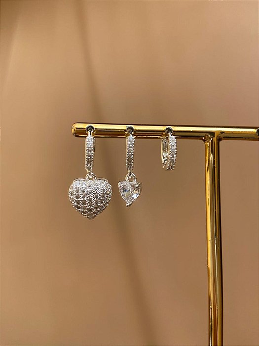 TRIO DE ARGOLINHAS CLIC CORAÇÕES PRATA