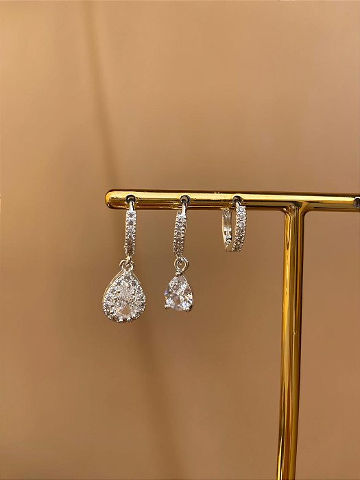 TRIO DE ARGOLINHAS GOTAS PRATA