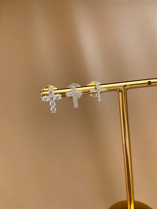 TRIO DE BRINCOS CRUZ PRATA