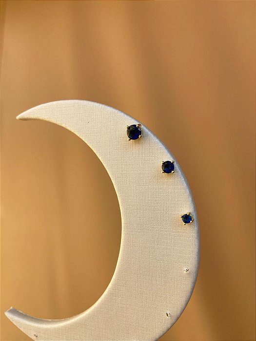 TRIO DE BRINCOS PONTO DE LUZ AZUL SAFIRA