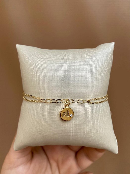 PULSEIRA PLAQUINHA FÉ COM ZIRCONIA