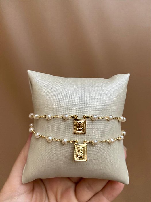 PULSEIRA DUPLA ESCAPULÁRIO COM PÉROLAS