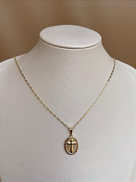 COLAR MASCULINO OVAL COM CRUZ 60CM