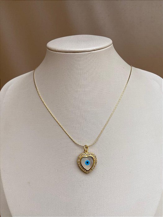 COLAR OLHO GREGO MADRE PEROLA CORAÇÃO