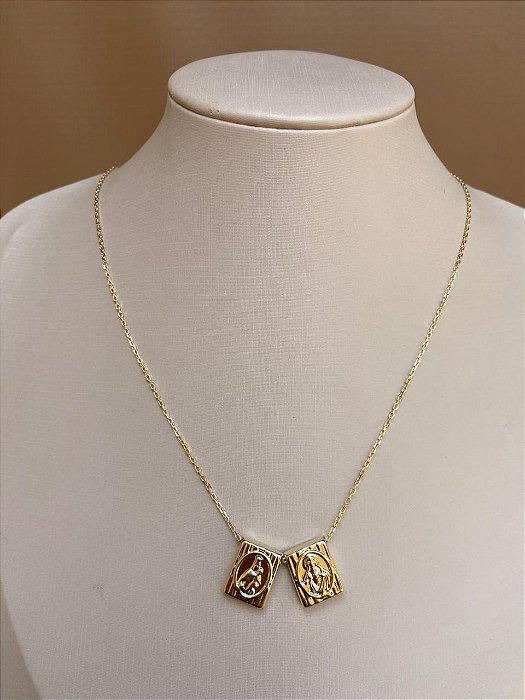 COLAR ESCAPULARIO NOSSA SENHORA E SAGRADO CORAÇÃO 40CM