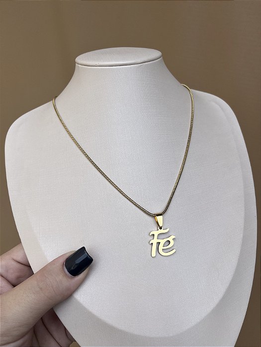 COLAR AÇO INOX CADEADINHO PINGENTE FÉ DOURADO