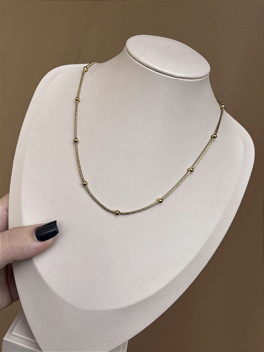 COLAR RABO DE RATO COM BOLINHAS DOURADO AÇO INOX