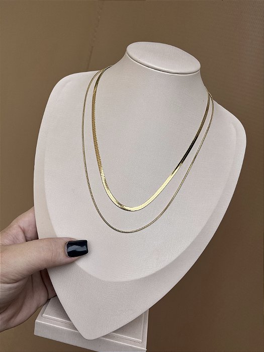 COLAR DUPLO AÇO FITA COM RABO DE RATO