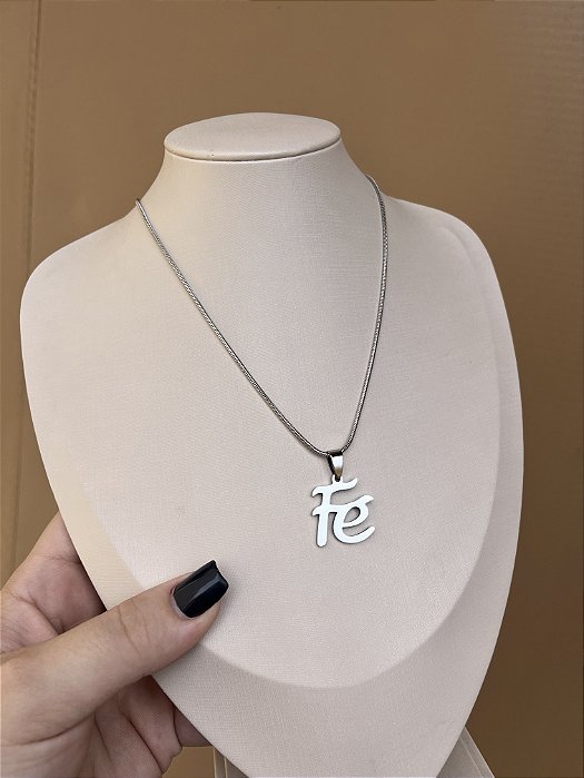 COLAR AÇO INOX RABO DE RATO PINGENTE FÉ