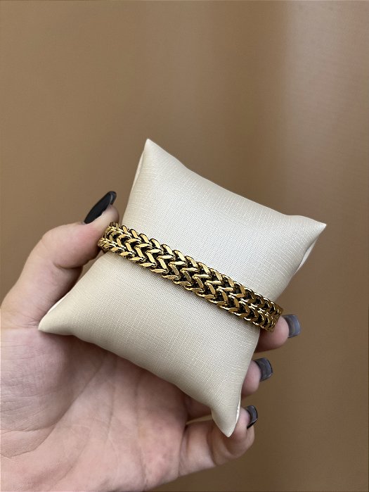 PULSEIRA AÇO INOX MASCULINA DOURADA