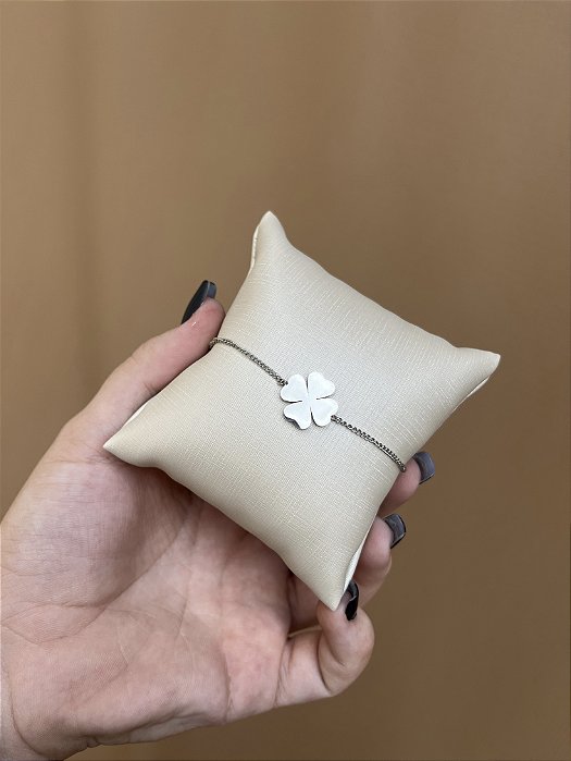 PULSEIRA AÇO INOX TREVO DE QUATRO FOLHAS