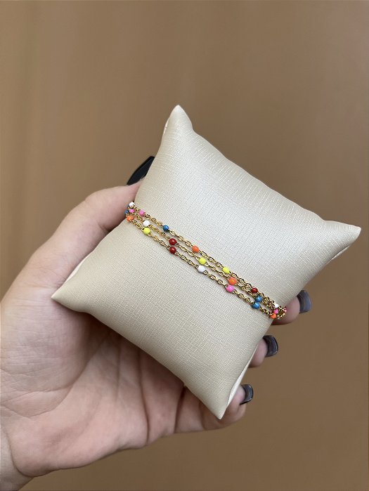 PULSEIRA TRIPLA CRISTAIS COLORS AÇO INOX