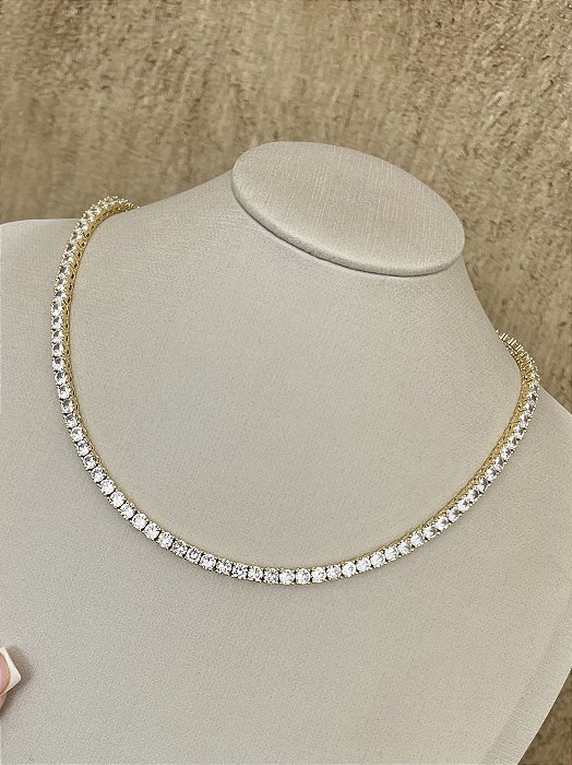 Colar riviera 4mm 4 pontas dourada 42+2cm