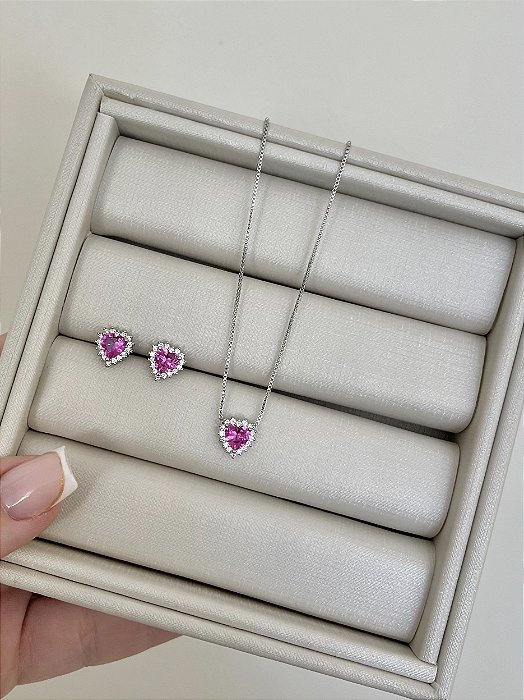 Conjunto coração crav P - Pink