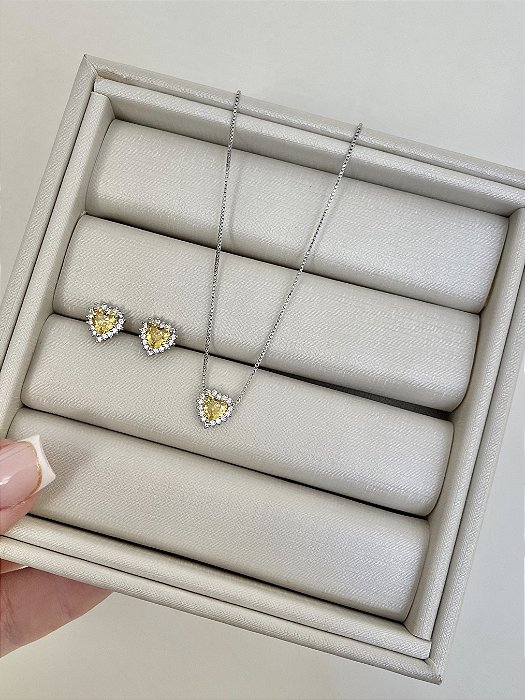 Conjunto coração crav P - Citrino