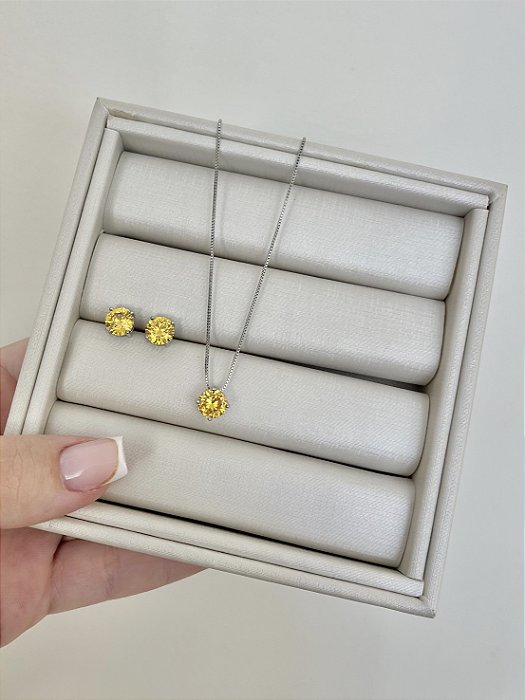 Conjunto Ponto de Luz Citrino ródio