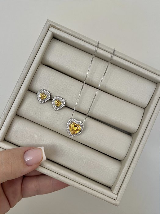 Conjunto coração crav G - Citrino